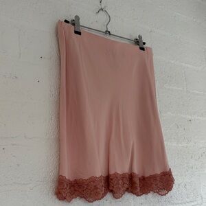 Anthropologie Blush Pink Mini Skirt with Rust Lace Trim
